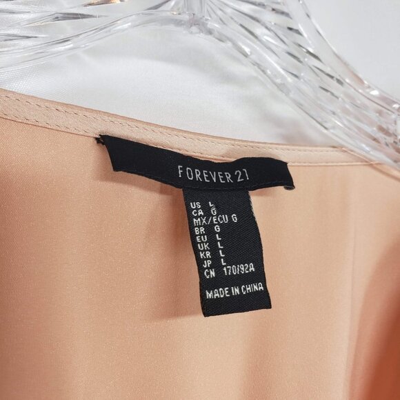 FOREVER 21 Satin Lace-Up Buckle Top L Blush Champagne Tan Nude Puff Sleeves - Picture 10 of 12